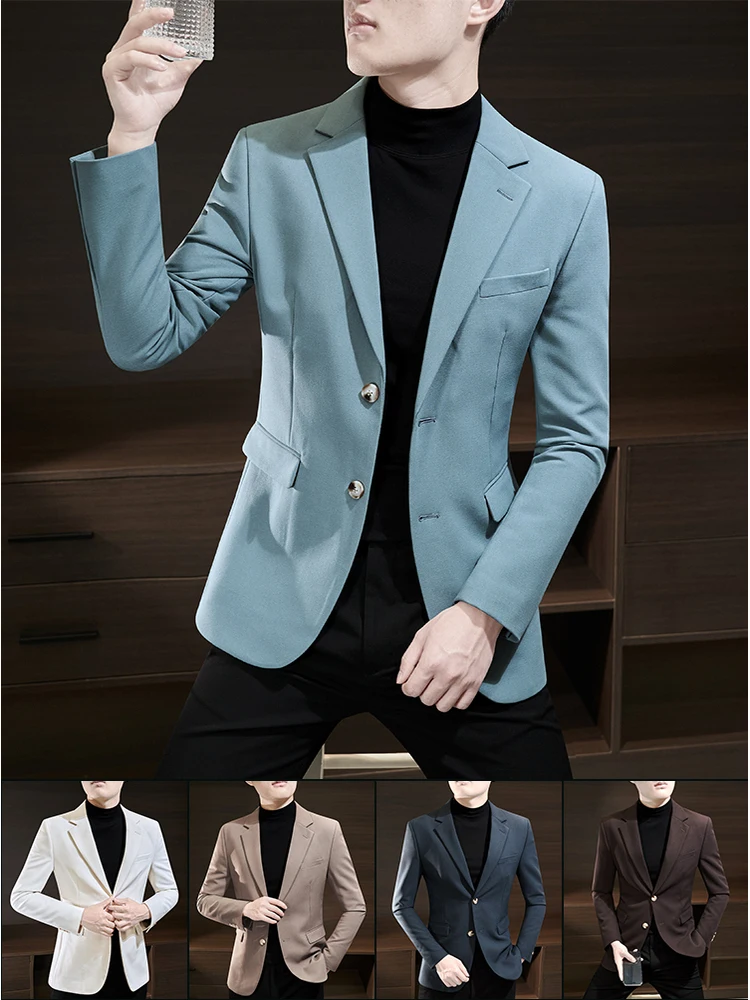 

Мужской приталенный пиджак без бренда с подплечниками, повседневный, однобортный, тонкий, не требующий глажки, осенняя мода