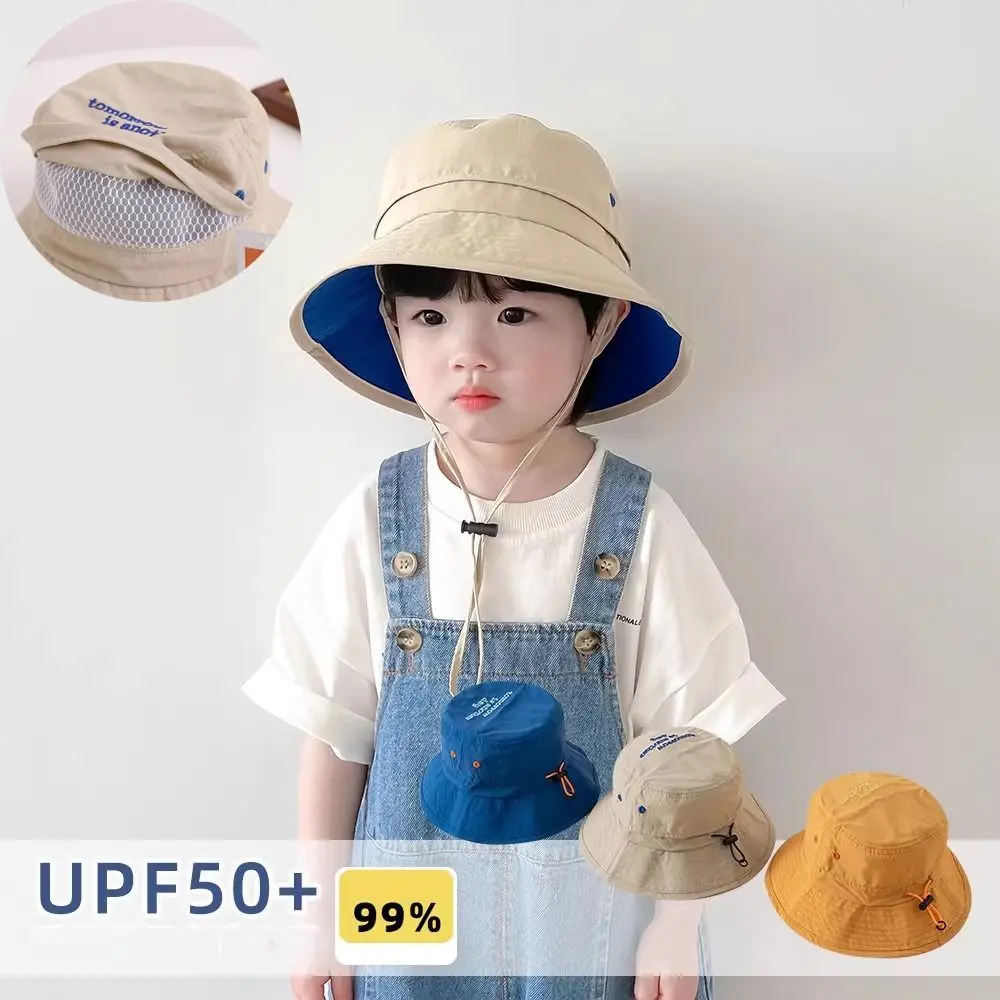 

Korean Style Breathable Bucket Hat Mesh Letter Embroidery Summer Kid Sunhat Anti-UV Sun Hat Shading Hat