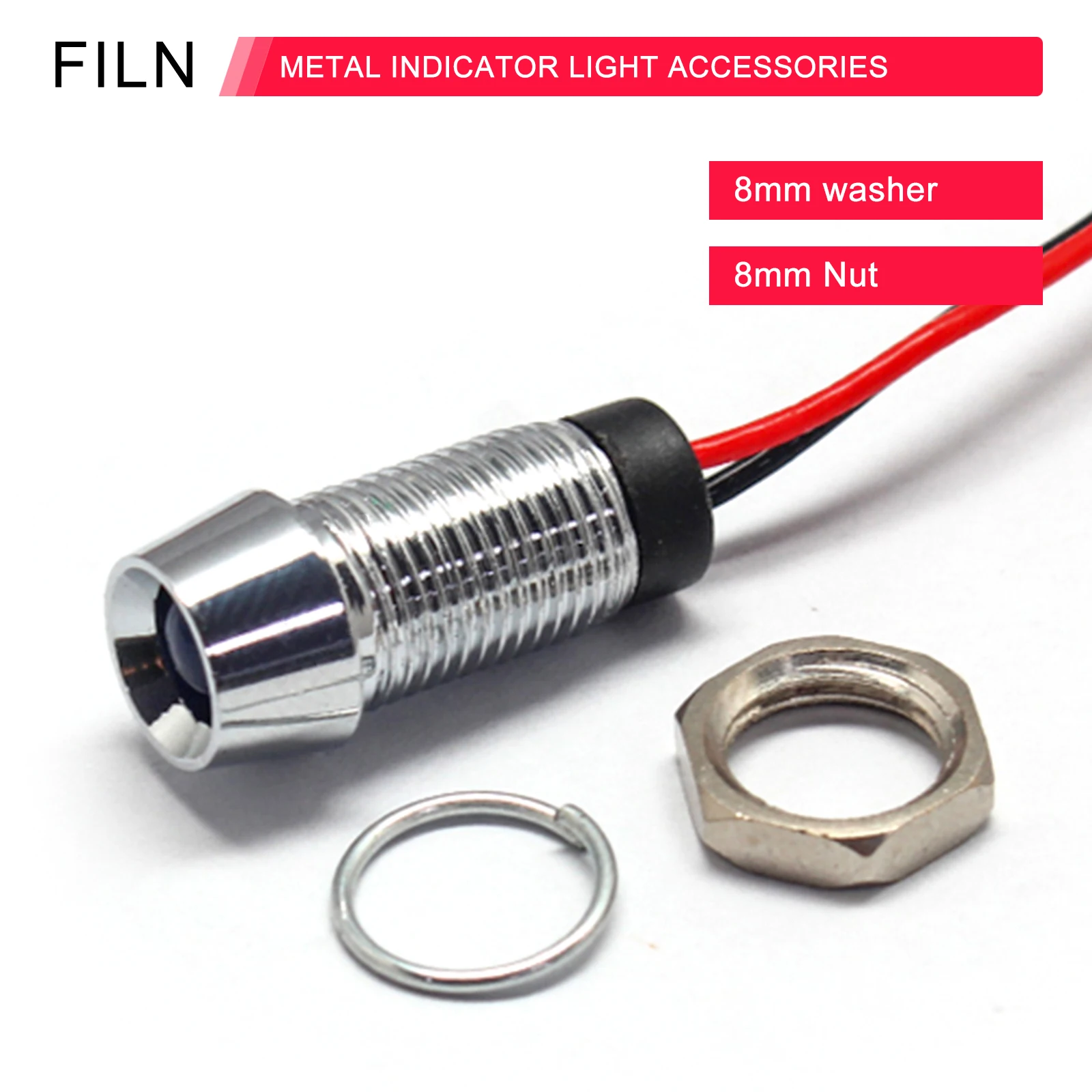 FILN CE Metal 8mm mounting hole 12v 24v 220v 110v high quality pilot lights led indicator light with wire