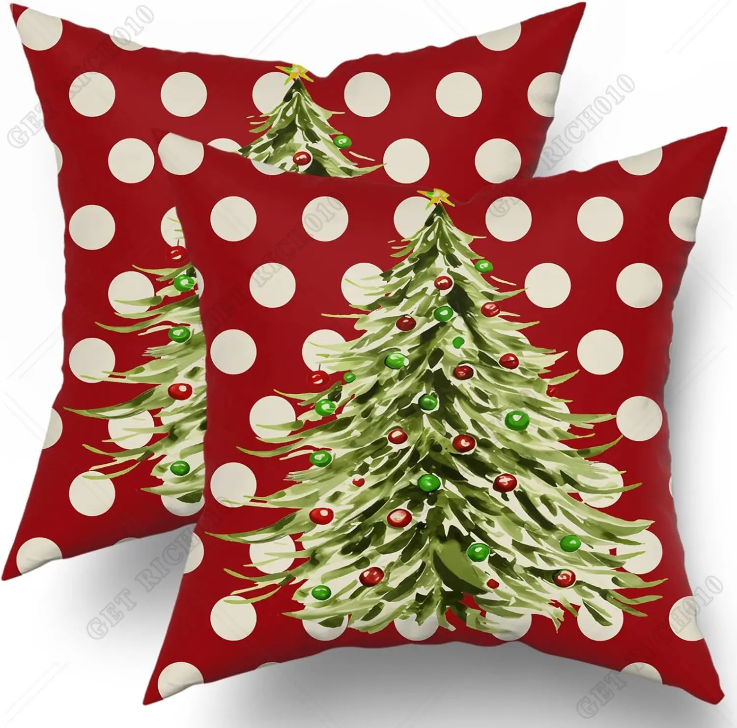 

Christmas Pillow Covers 18x18 Inch Set of 2 Xmas Tree Green Red Colored Polka Dots Decorative Throw Pillow Cases Cushion Covers