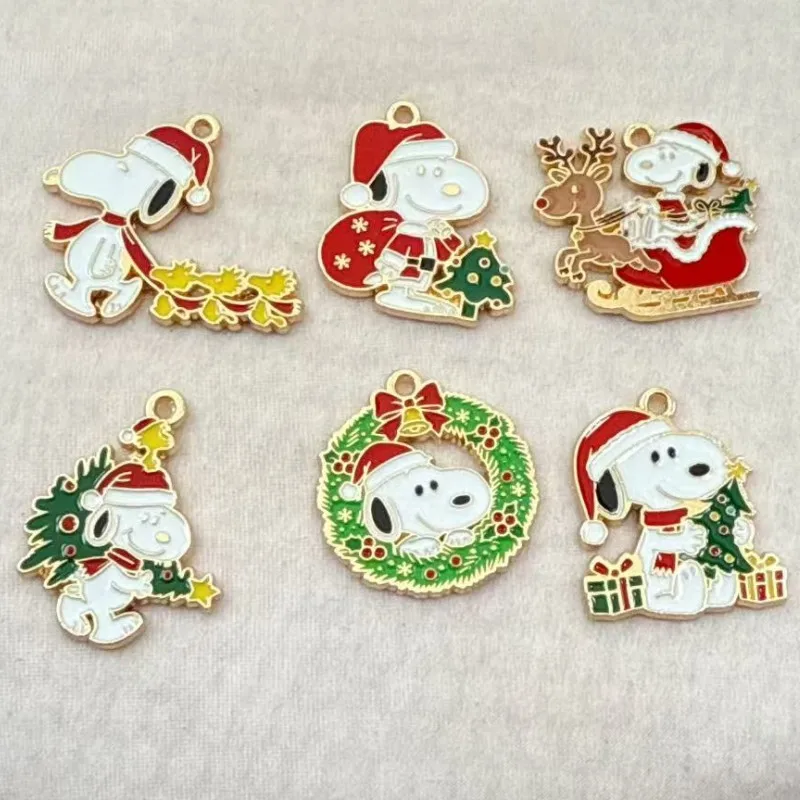 10pcs Dog Christmas Charm Jewelry Accessories Enamel Necklace Earring Pendant Diy Making Supplies Alloy Metal Gold Plated