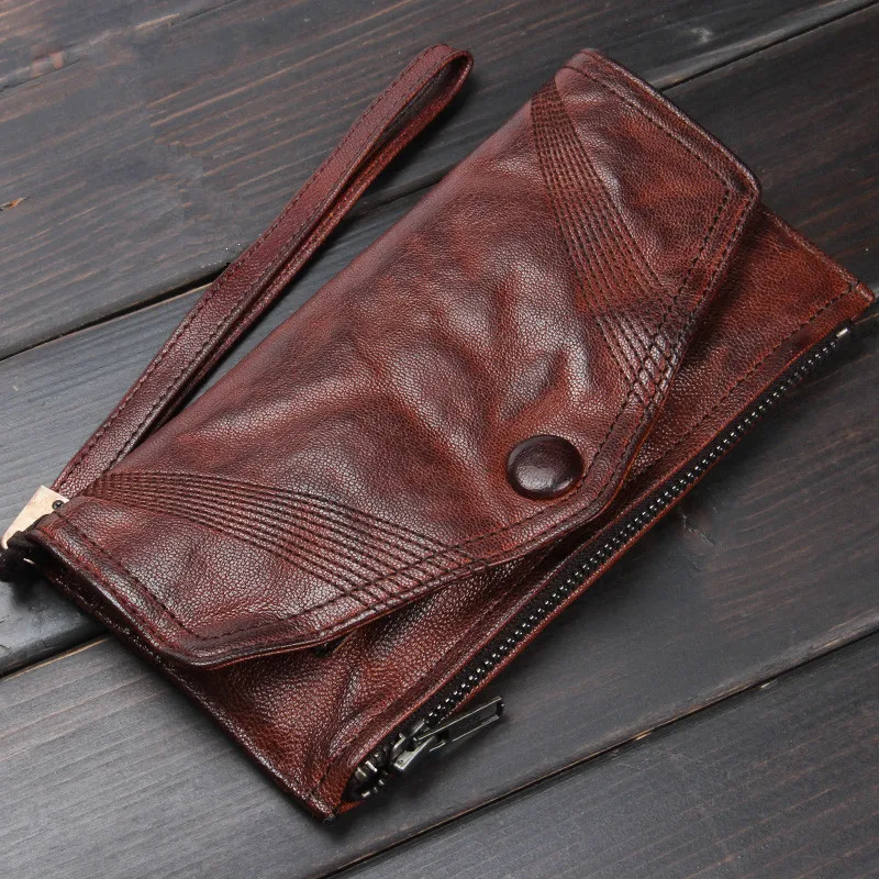 

Fashion vintage natural genuine leather folds men's women's clutch wallet designer luxury real cowhide phone coin purse wristlet