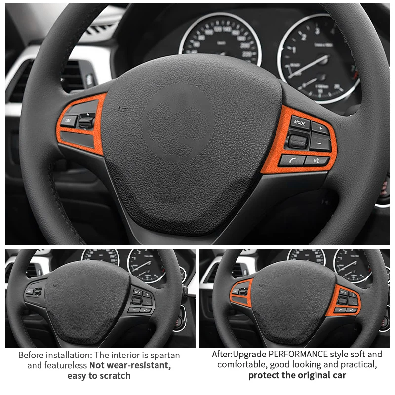 For BMW F20 F21 F30 F34 Made of Alcantara Steering Wheel Buttons Trim Frame Stickers Car Protection Interior Tuning Accessories