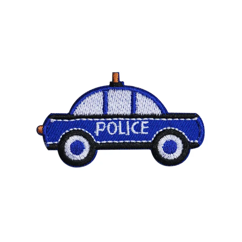 Cartoon Vehicles Embroidery Patches Small Police Cars Decorative Appliques for Kids Clothing DIY School Bus Truck Train Iron Ons