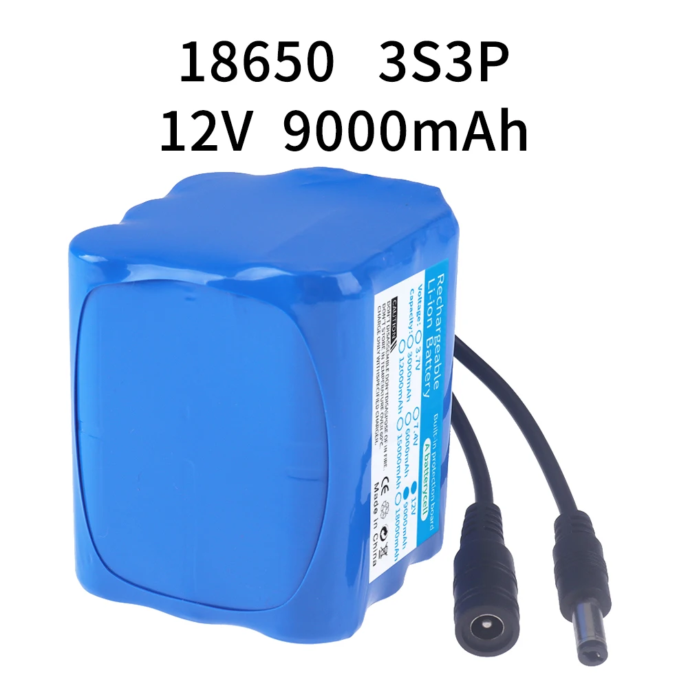 12V 9000mAh 3S3P lithium-ion battery ,for CCTV cameras Security System Toy Car, for Portable Power Supply +12.6V DC Charger