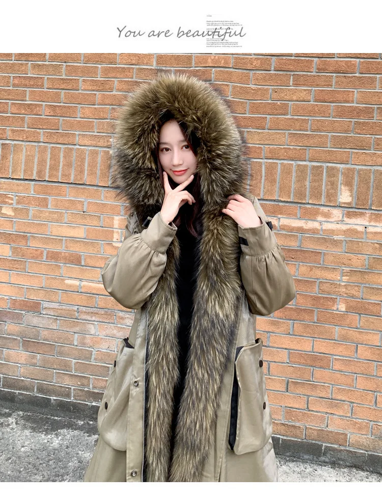 

2024Hot Sale Winter Real Fur Coat Women's Parkas Oversized Raccoon Fur Collar Detachable Rex Rabbit Fur Inner Fur Jacket for Wo