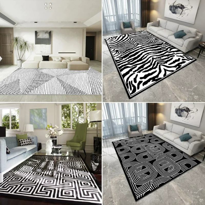 

Black and white striped carpet zebra geometric net celebrity same style clothing store photo living room, coffee table, carpet