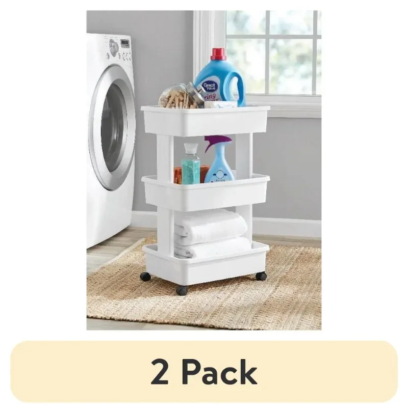 

New Upgrade 3-Tier Multi-Purpose Rolling Laundry Cart, White, Case Pack 1