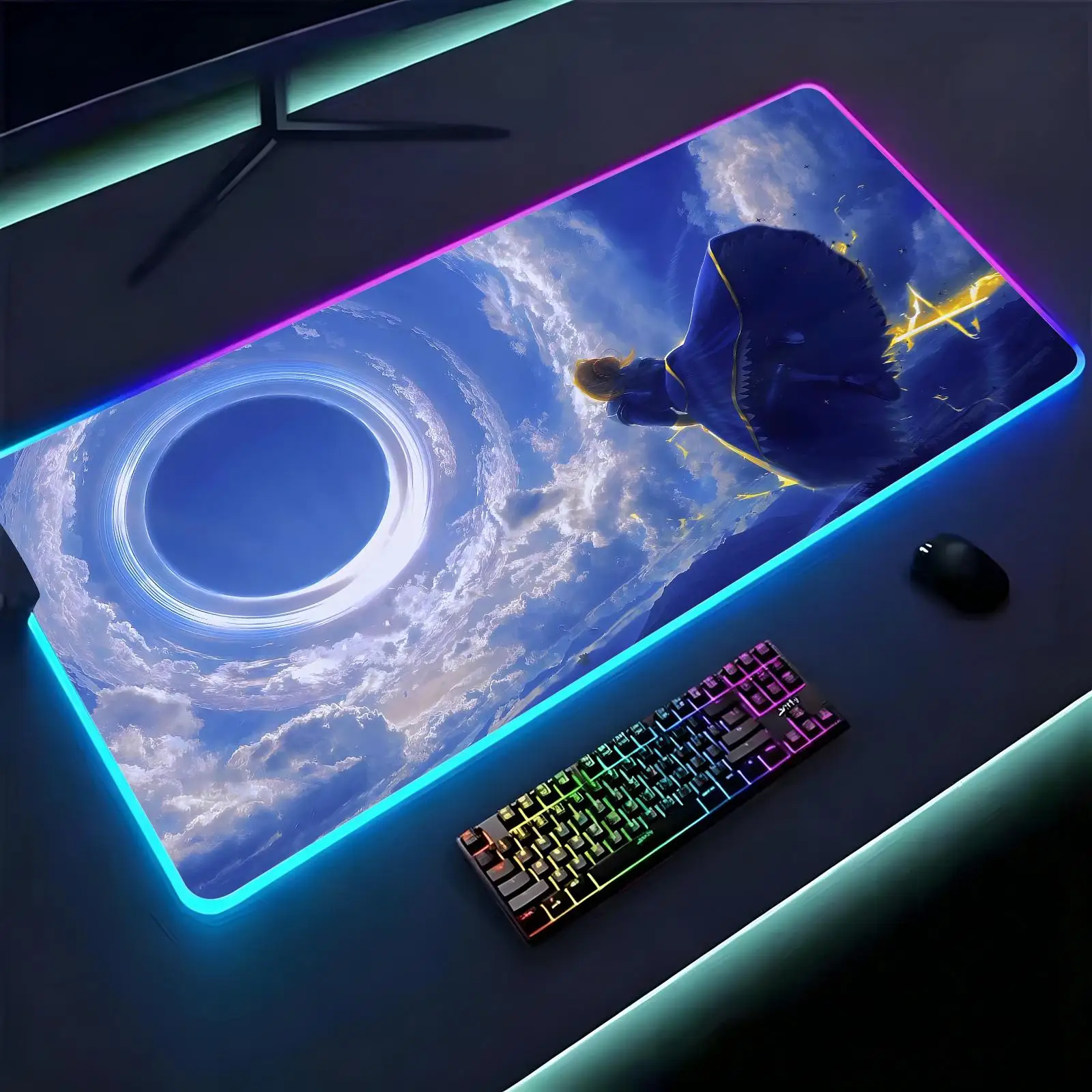 Коврик для мыши FateZero Saber, большой, с RGB-подсветкой, для киберспорта и игр, с гладкой мягкой тканевой поверхностью, светодиодный, увеличенный размер.