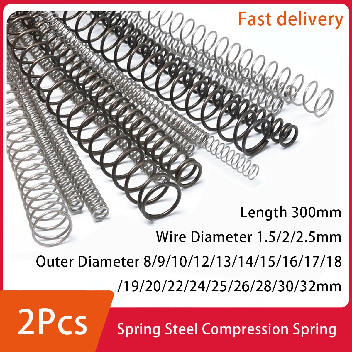 

Spring Steel Compression Spring Ultra-Long Thin Soft Mechanical Return Spring Length 300mm Wire Dia1.5-2.5mm Outer Dia8-28mm