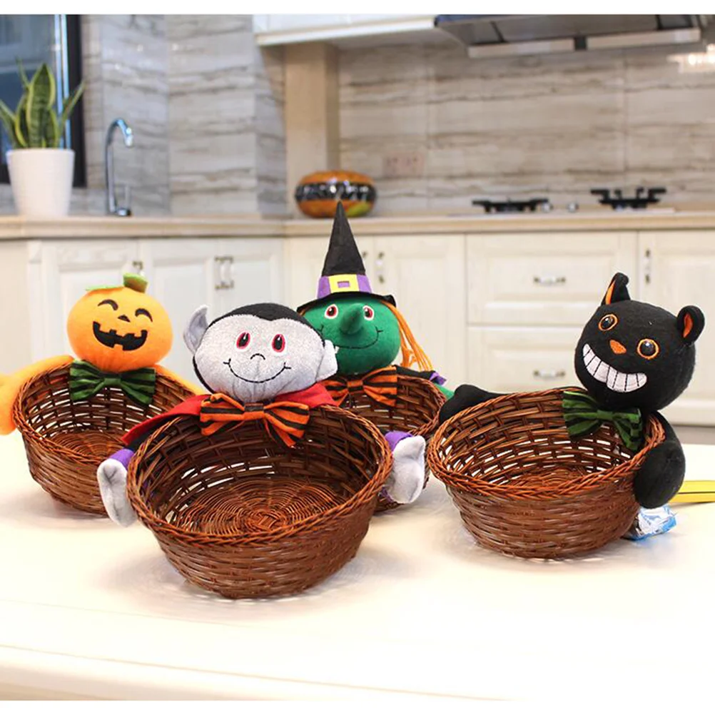 

21x16cm Mini Lovely Orange Halloween Candy Storage Basket Portable Food Storage Basket Halloween Party Decor (Wizard)