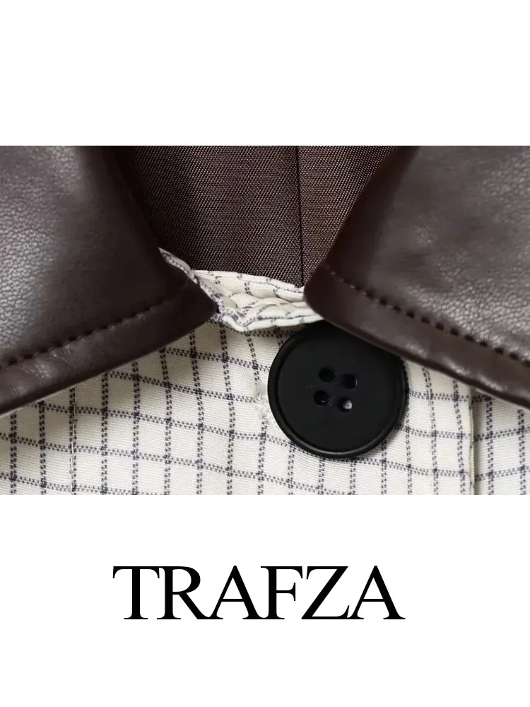 

TRAFZA Female Autumn Fashion White Plaid Lapel Single-breasted Long Sleeves Jacket Women Vintage Commuter Causal Short Coats