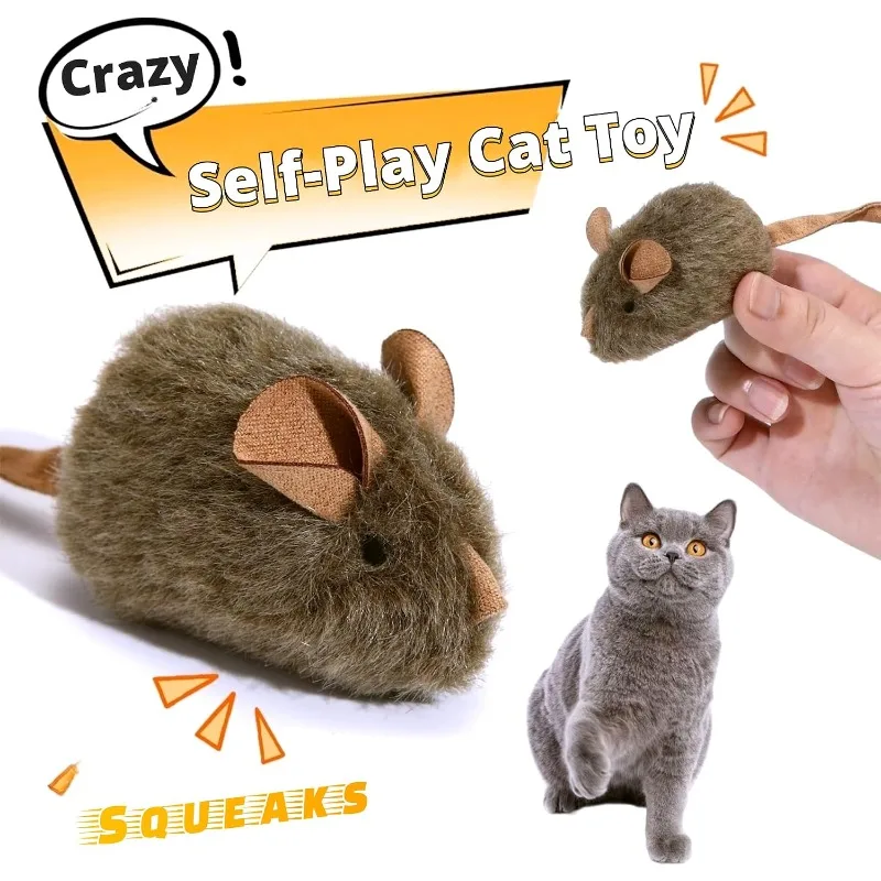 Cat Teaser Simulation Small Pet Toy for Distraction Smart Induction Squeaky Mouse Plush Toy - Sound-Activated Self-Entertainment