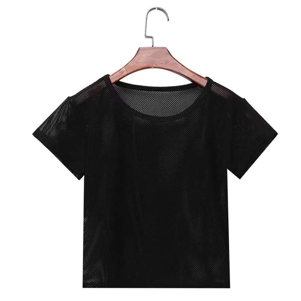Fashion Short Style Mesh Yoga Shirt Mesh Fabric Quick Dry Sports Tops Lightweight Breathable Gym Workout Clothes Yoga Practice