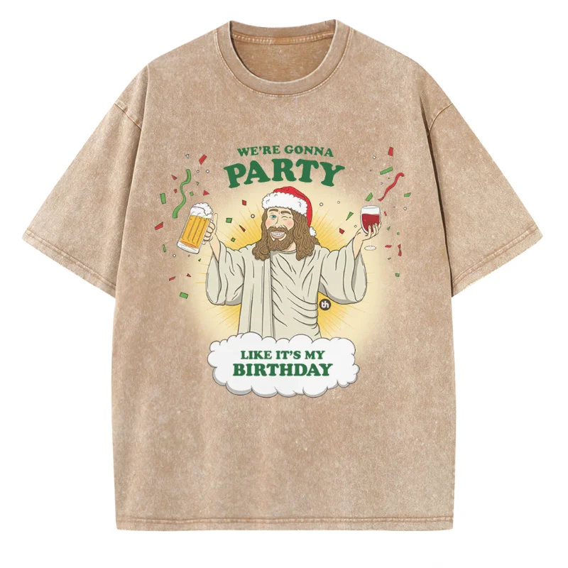 My Birthday Tees Merry Christmas Print T-shirt Washed Streewear Shirt Vintage Solid Denim Shirts Casual Women Xmas Party Tops