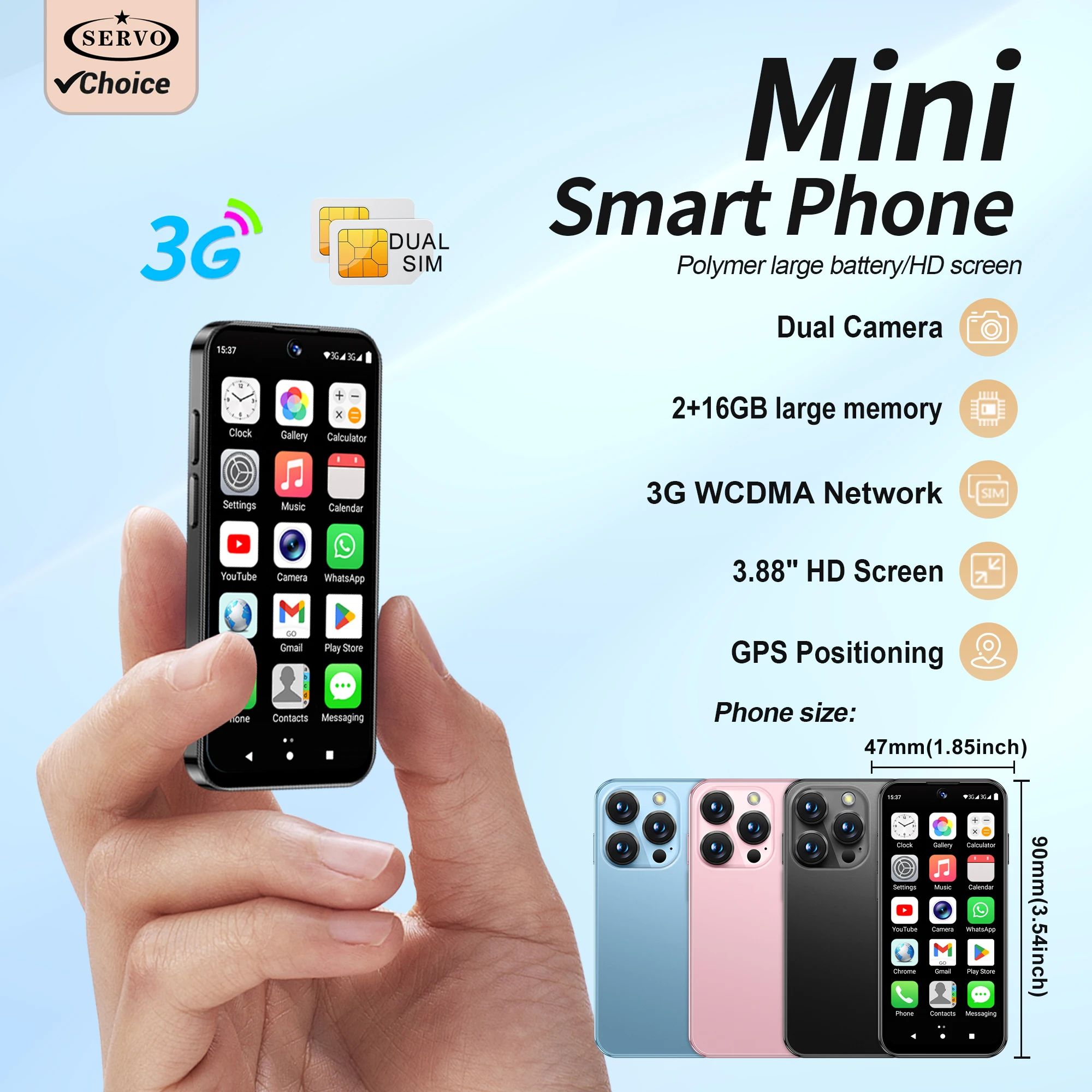 SERVO 19E Mini Android10.0 Smartphone 3G WCDMA 2GB RAM 16GB ROM 3.88