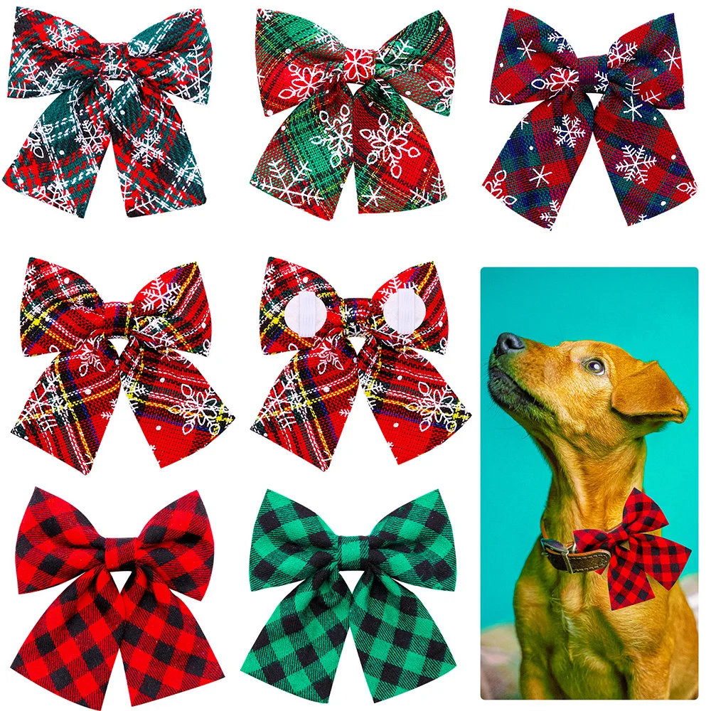 New 50pcs Christmas Dog Bowties Large Dog Collar Supplies Slidable Cotton Pet Bows Christmas Puppy Accessories for Large Dogs