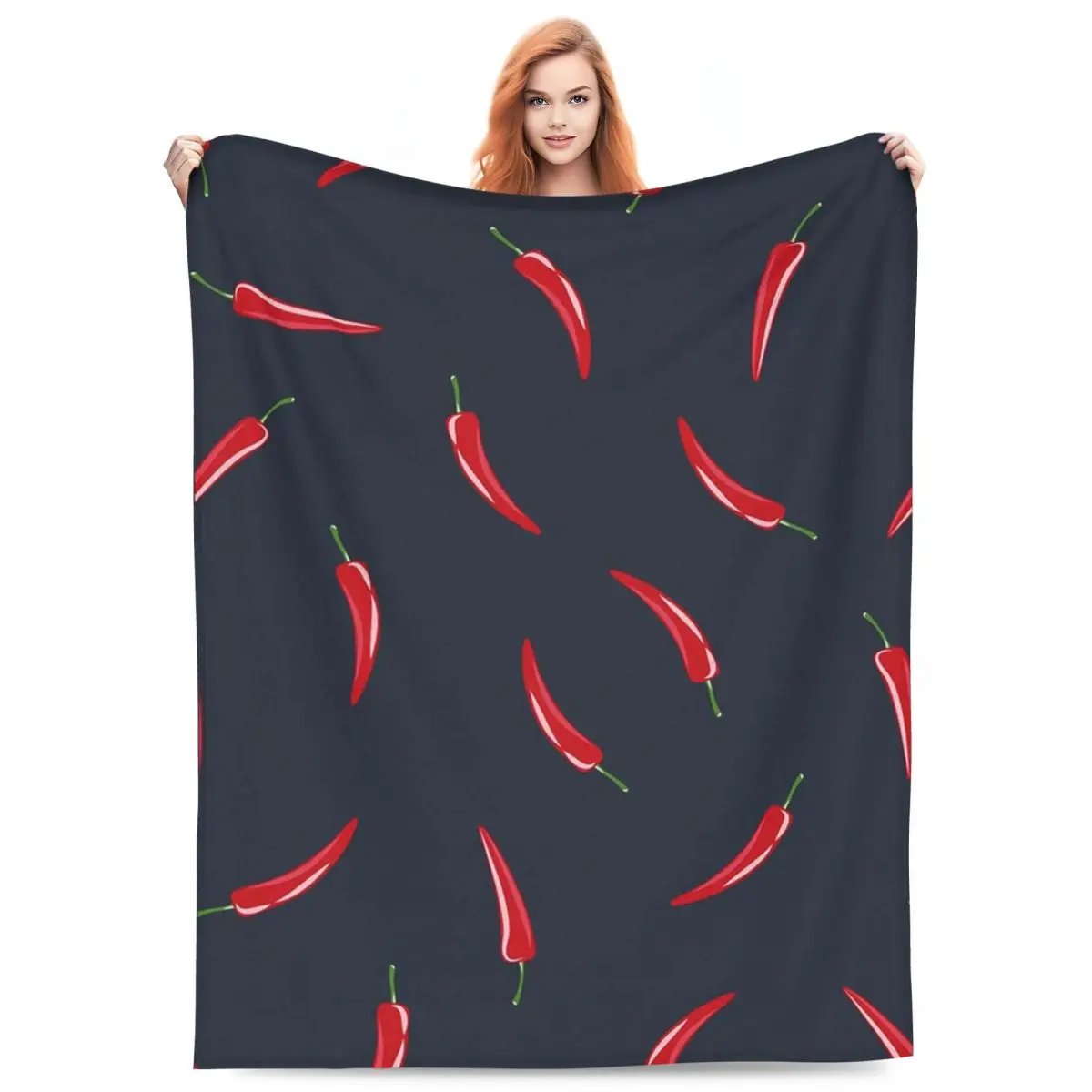 Chili Peppers - Dark Blue Blankets Fleece Sofa Throw Blanket Lightweight for Home Bedroom Travel Throws Bedspread Quilt