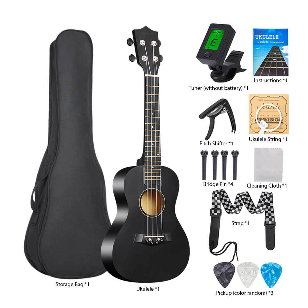 

23-дюймовый акустический укулеле-набор с чехлом для хранения, ремнем, креплением для струн, тюнером, пикапом, тюнером-пикапом,тюнером