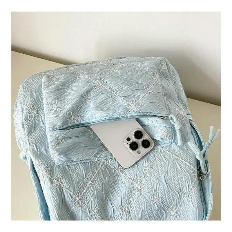 Nylon-Rucksack mit süßem Schleifenmuster, großes Fassungsvermögen, leicht, mehrere Taschen, Schultasche, lässiger Alltagsrucksack für Studenten und Pendler – Detail 25