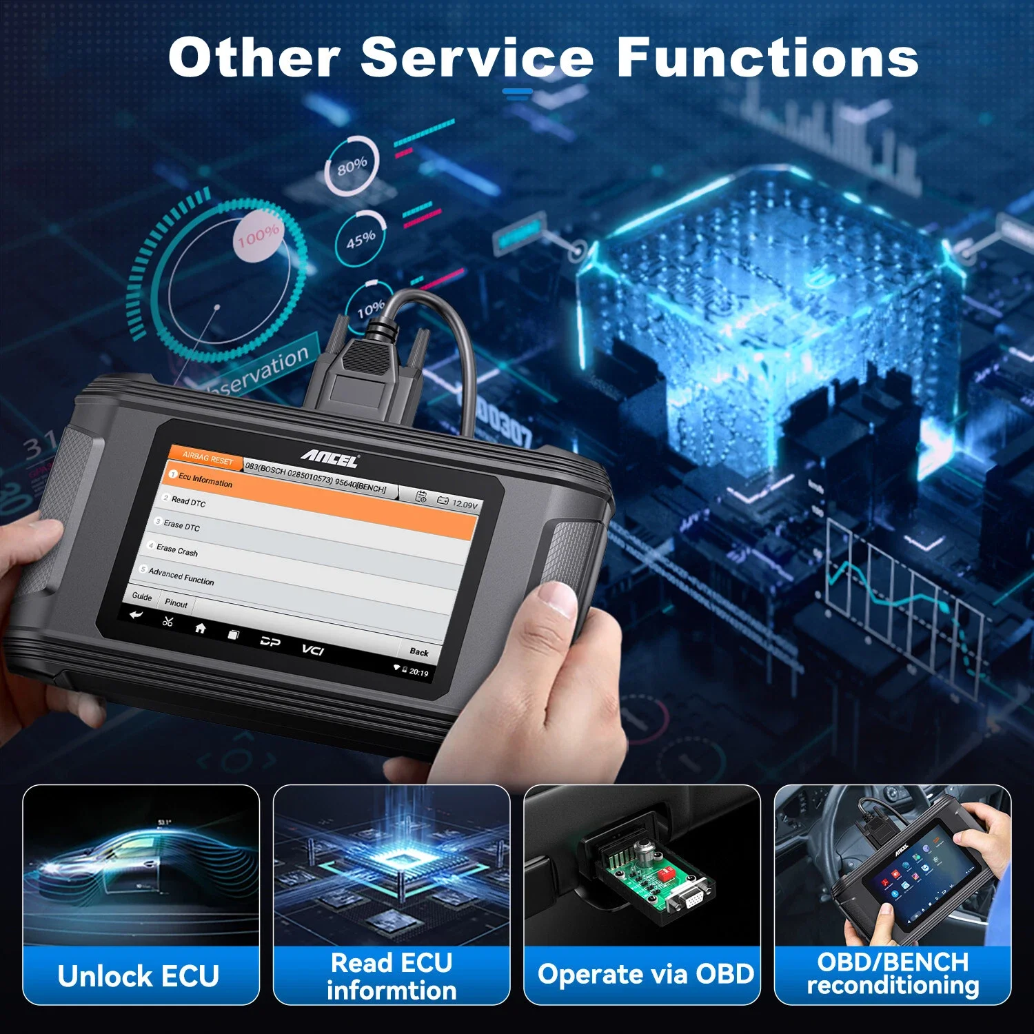 ANCEL AR500 سيارة obd2 الماسح الضوئي SRS واضح وسادة هوائية وحدة إصلاح قراءة EEPROM مجموعة أدوات تحطم إعادة تعيين البيانات obd2 رمز القارئ