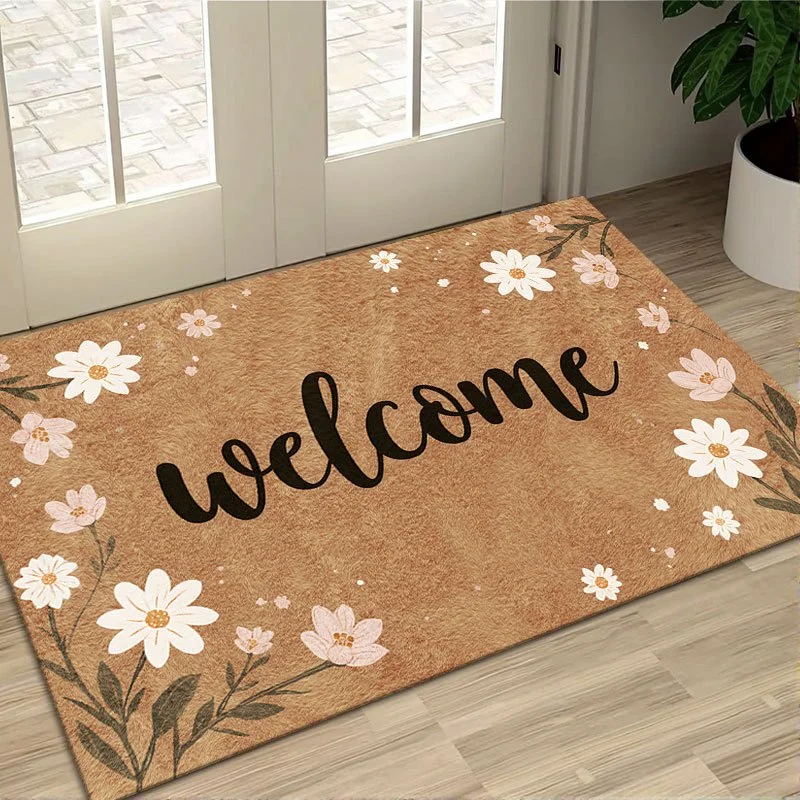 VIKAMA Fresh Floral Welcome Doormat Non-Slip Dust Removal Indoor and Outdoor Mat Entrance Courtyard Carpet Home Decoration