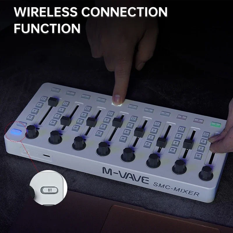 M-VAVE SMC-Mixer Wireless MIDI Controller Mixing Console BT Connection USB Controller Mixer for Most Electroacoustic Instruments