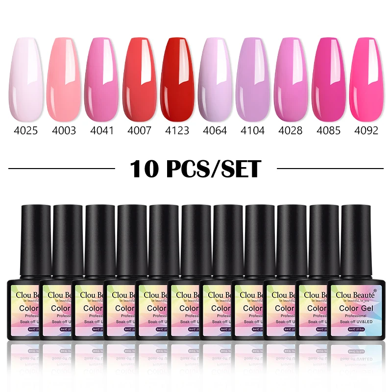 

Clou Beaute 10 Bottles Gel Polish Set Macaron Series Nude Glitter Colorful Pink Semi Permanent Nail Art 8ML Varnishes Enamel DIY