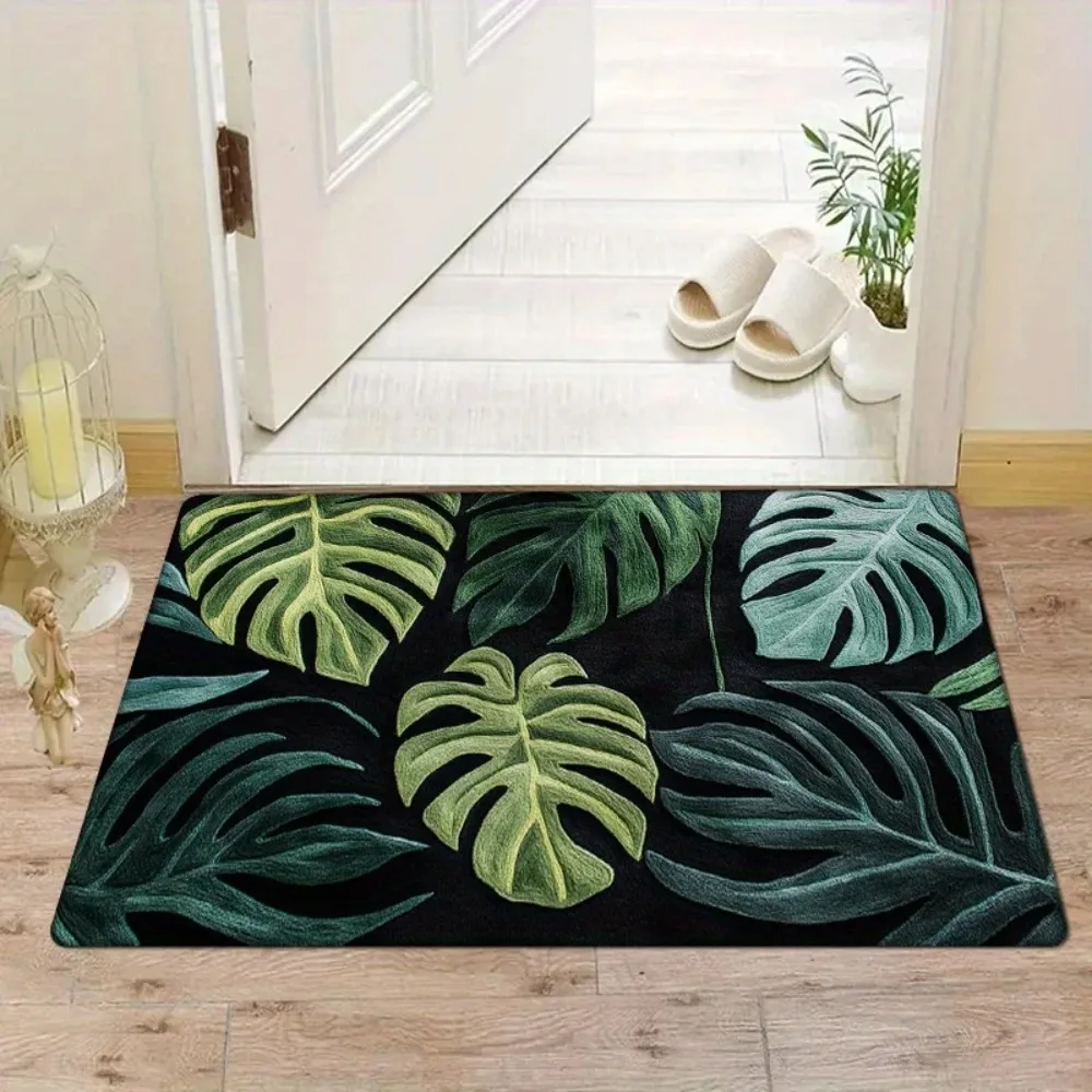 

Flannel Sponge Floor Mat Tropical Plant and Leaf Pattern Kitchen Mat Non-Slip Floor Area Mat Doormat for Entryway Non-slip Rug