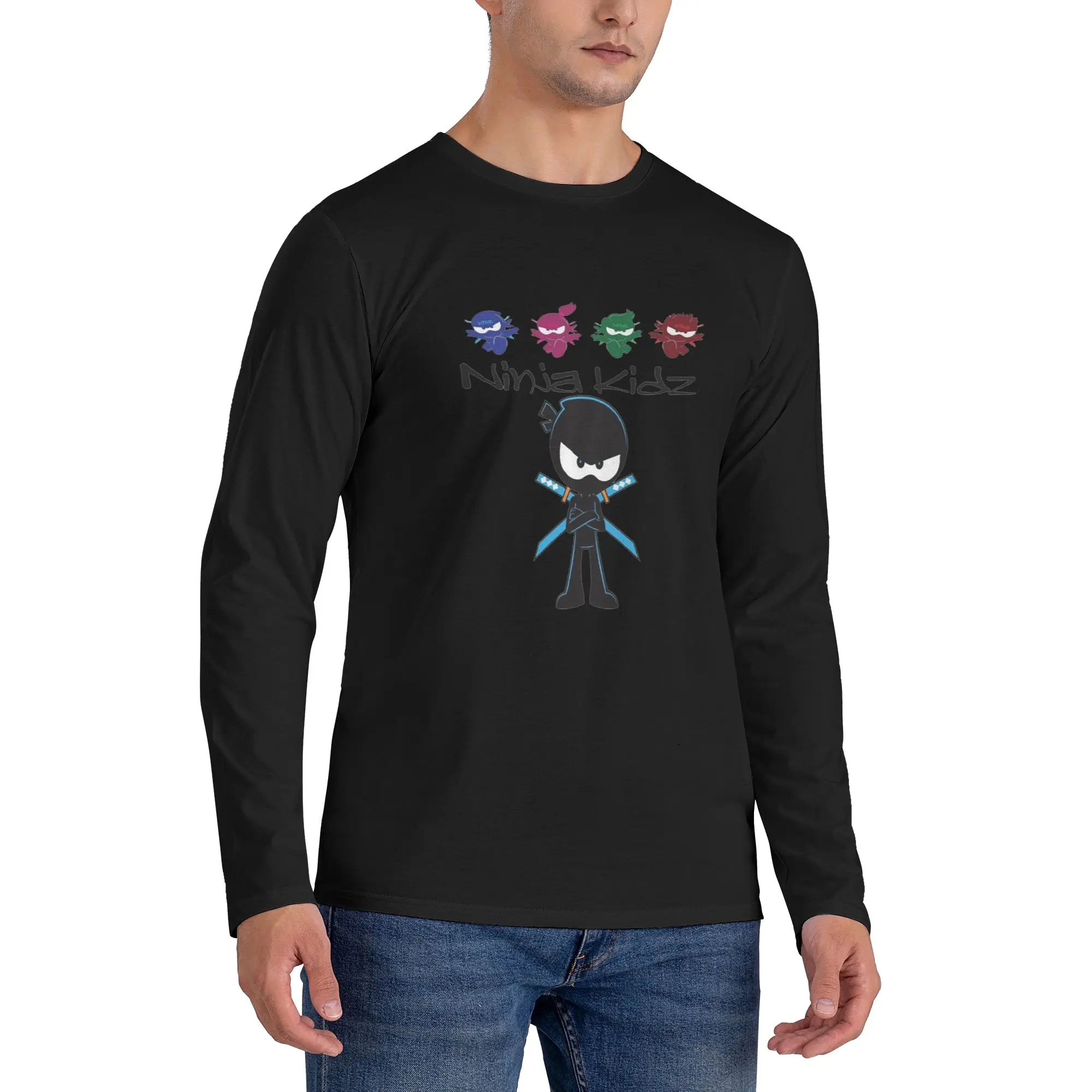 

ninja kidz Men's Long Sleeved T-shirt Breathable Round Neck T shirts Spring and Autumn Men tops