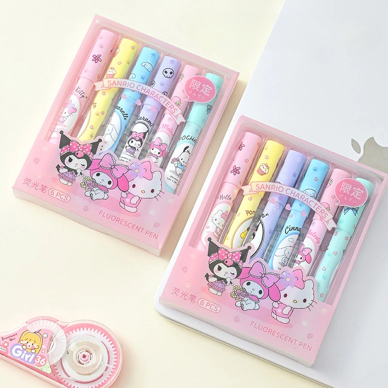 Kawaii Sanrio Anime Marcador, Hello Kitty, Marcador de cor clara doce, Caneta Estudante, Conjunto de caneta Graffiti