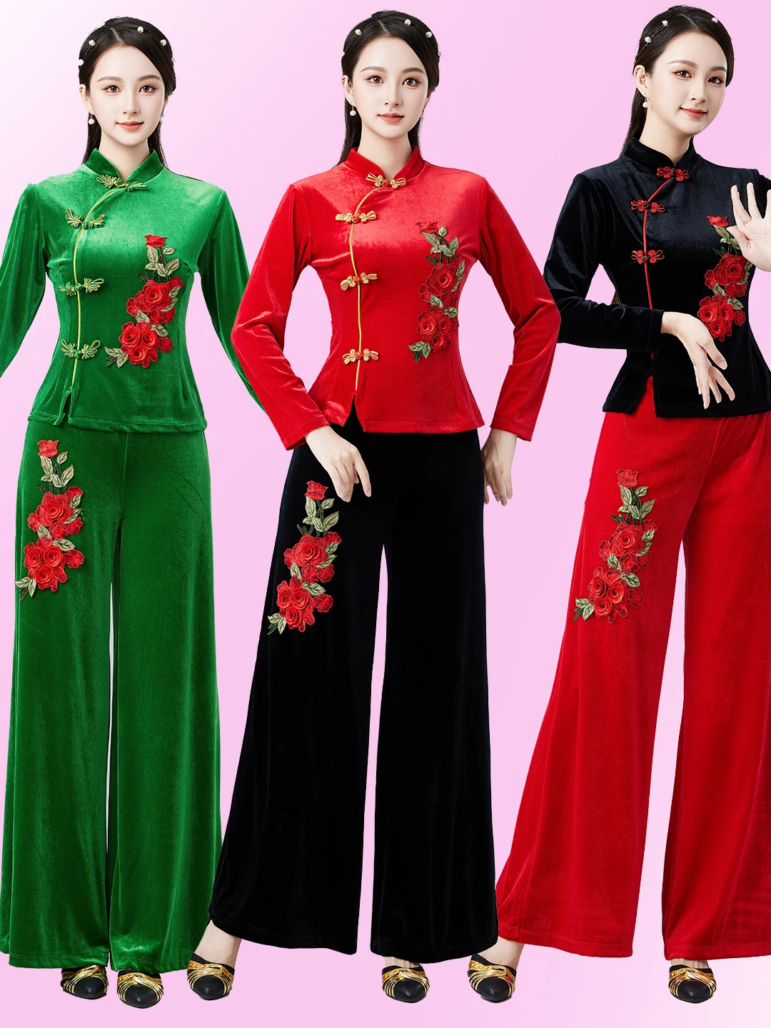 velvet-square-dance-outfit-women's-plus-size-long-sleeve-floral-print-two-piece-set-for-middle-aged-and-elderly-folk-dance