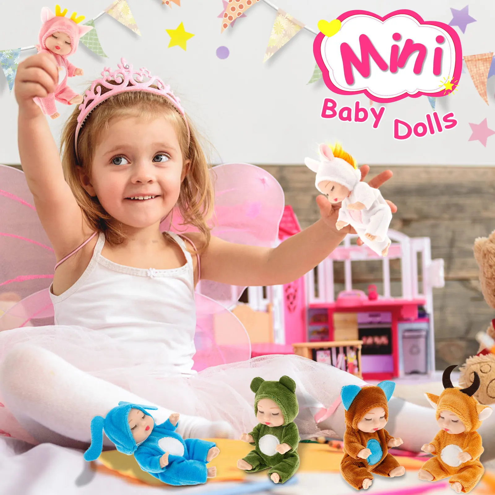 6 個のミニベビードールセットリアルな小さな眠っているベビードールのおもちゃ服ロールプレイおもちゃギフト 3 歳以上の子供向け