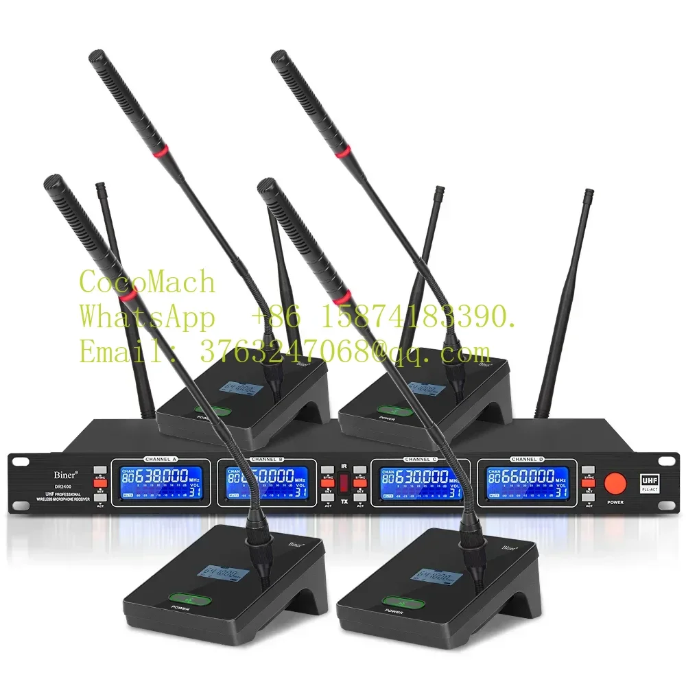DR2400 4 Channel Wireless Conference Microphone Gooseneck for Conference Room Church School Speech Teaching