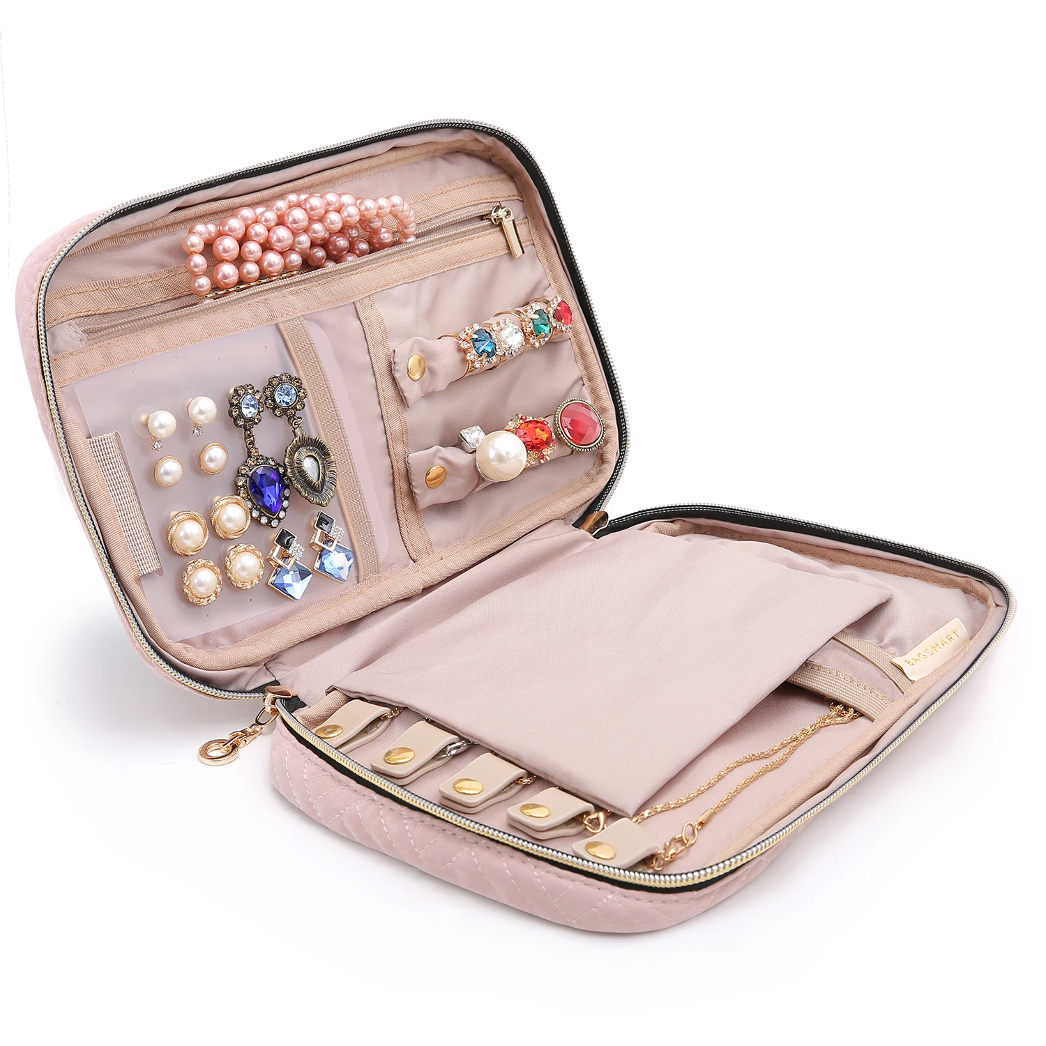 BAGSMART Jewelry Organizer Case for Women Waterproof Travel Jewelry Storage Bag for Necklace Earrings Rings Bracelet Holder