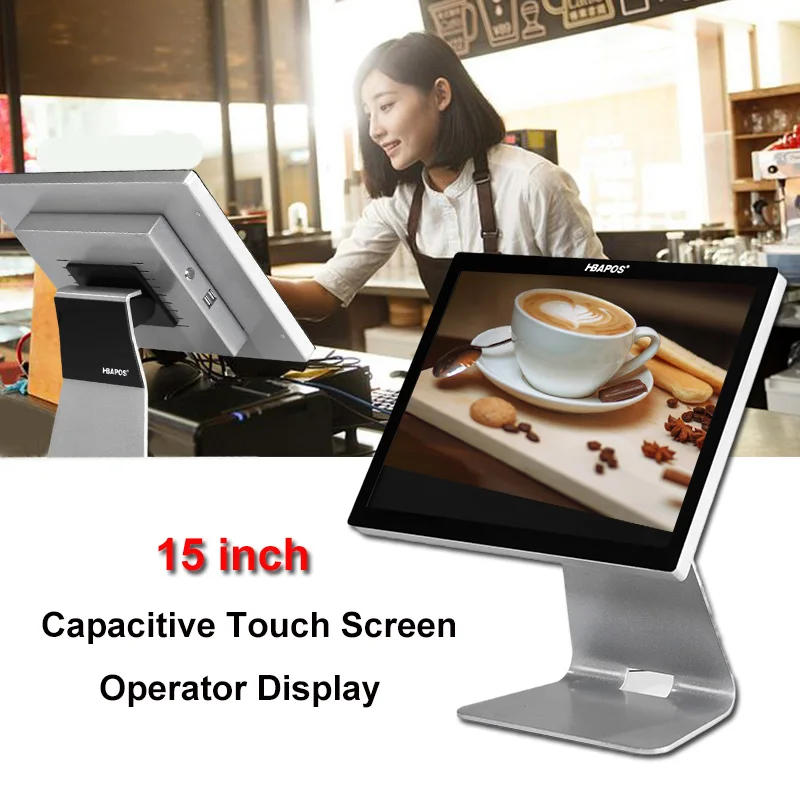 HBAPOS POS System 15 Inches Capacitive Touch Screen Machine 64/128/256GB Cash Register System For Cafe Retail Shop Supermaket