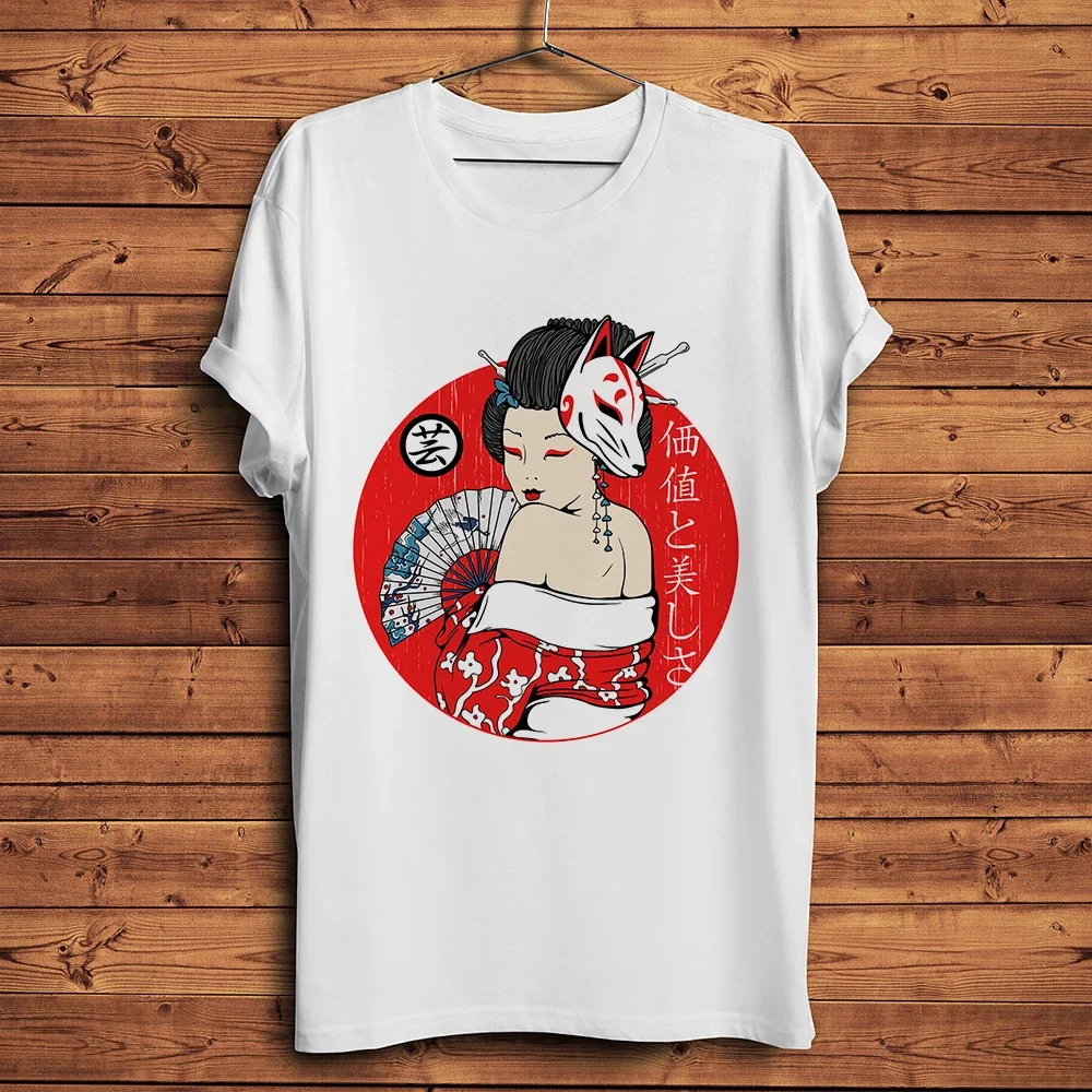 Ukiyoe Style Geisha Samurai T-shirt,Homme Casual Short Sleeve Men White Vintage Ukiyo Tshirt,Unisex Tee Streetwear Breathable
