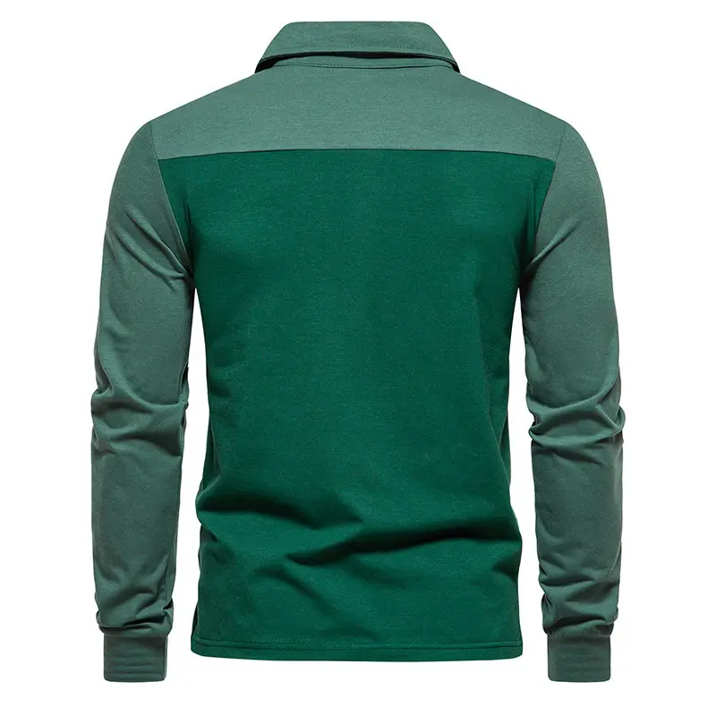 Spring Autumn Fashion Men\'s Polo Shirt Color Block Long-Sleeve Polo Shirts Casual Hip Hop Patchwork Lapel Top Shirts