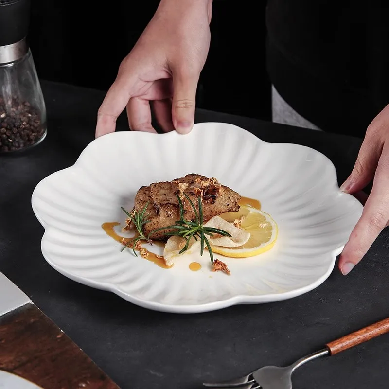 LH irregular cold dishes commercial ceramic plate white dishes restaurant special tableware