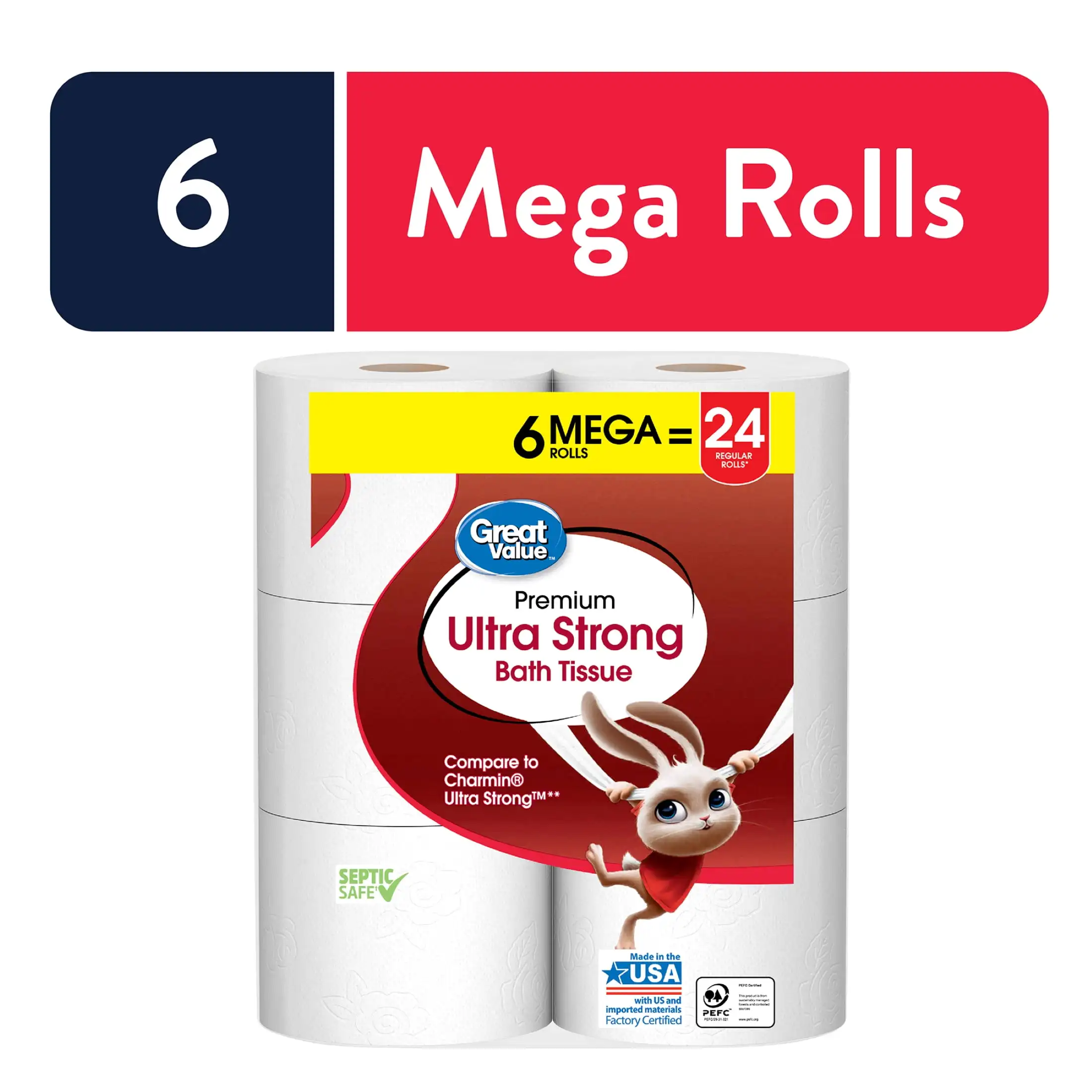 

Ultra Strong 2-Ply Toilet Paper, 6 Mega Rolls