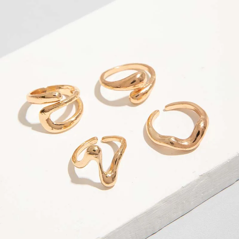 4Pcs/Set Fashion Silver Color Irregular Geometric Open Rings For Women Men Punk Metal Adjustable Knuckle Joint Ring Jewelry image 5