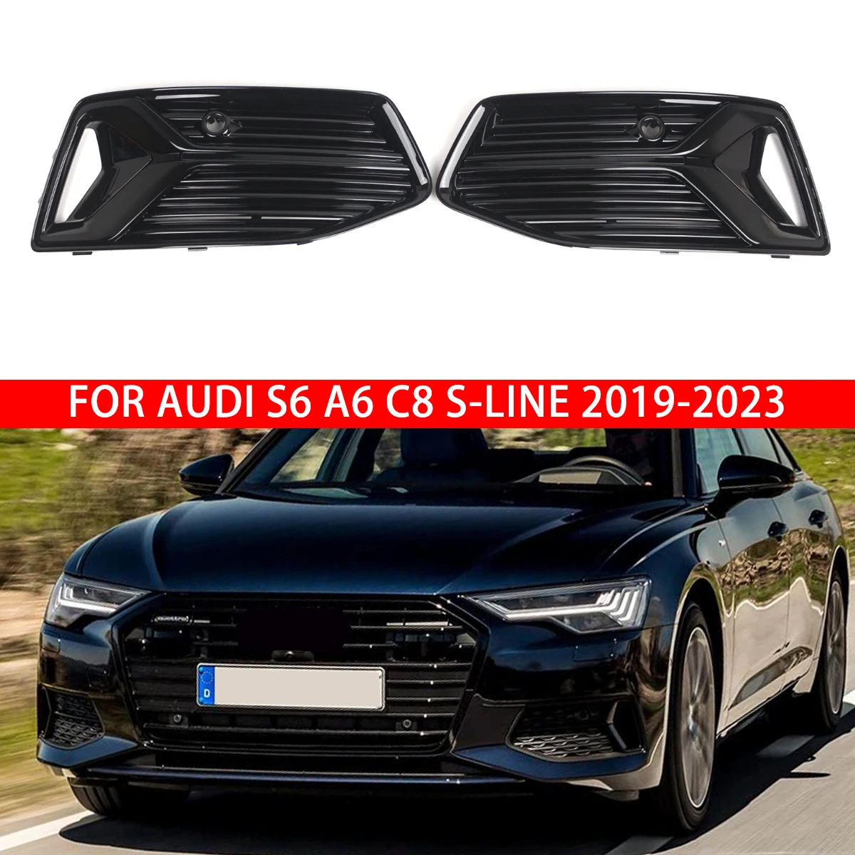 Car Front Left Right Lower Bumper Grille Fog Light Grill Cover For AUDI A6 C8 Saden 2019-2023 4K0807647 4K0807648 4K0807647C