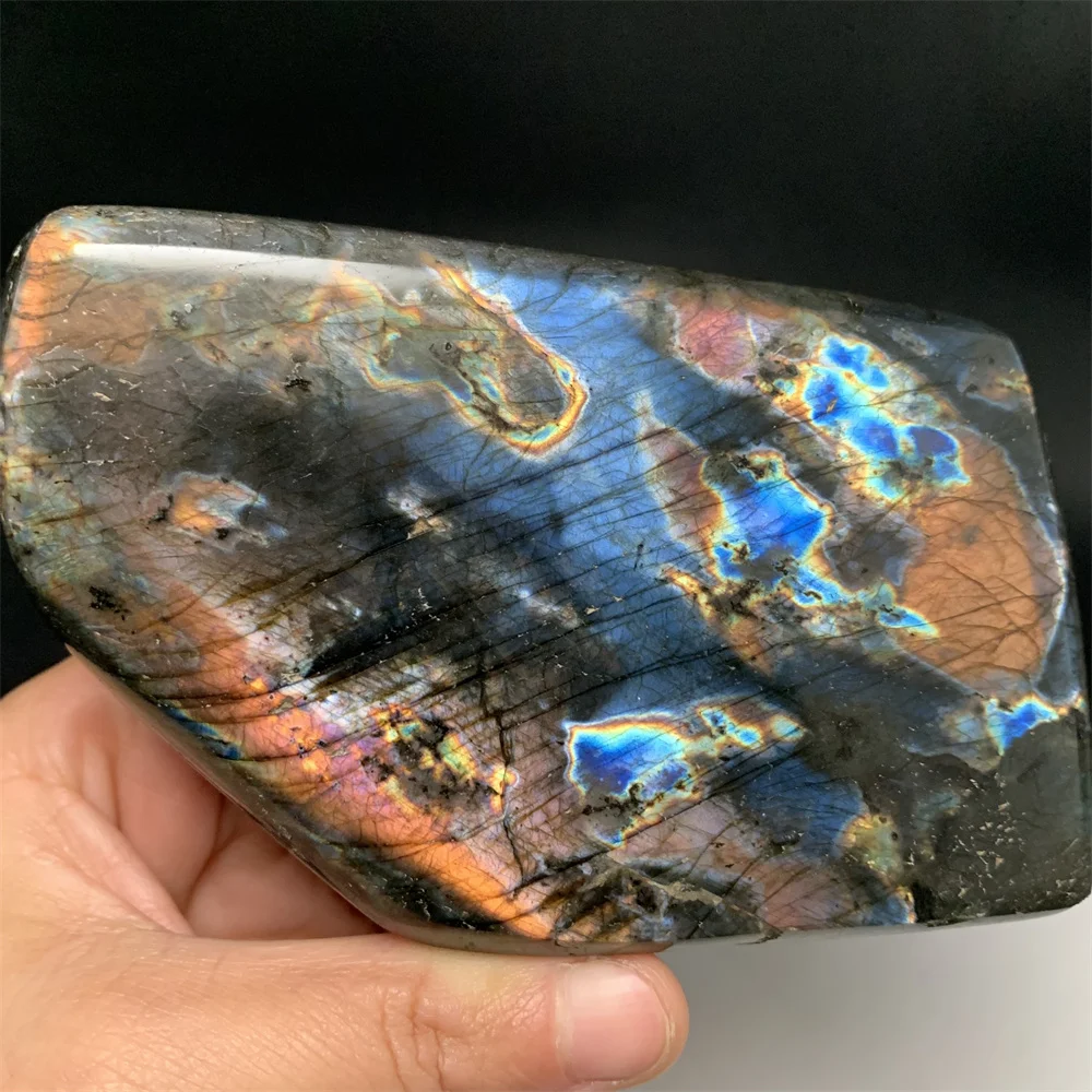 

Stunning Shell Light Natural Yellow Orange Green Light Labradorite Ornaments Standing Specimens Dark Purple Labrador Stone Beads