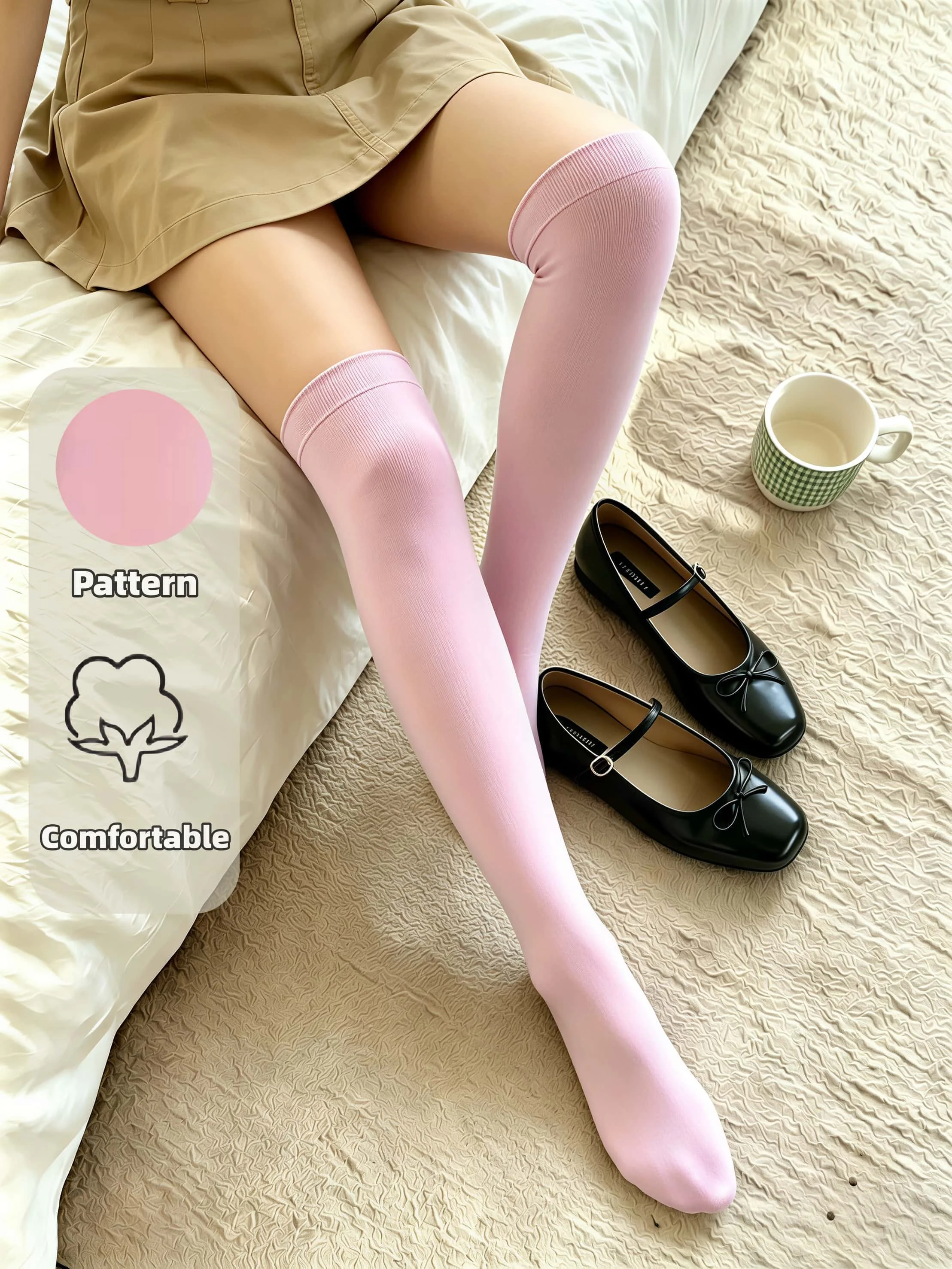 Rosa einfarbige Overknee-Socken für Damen, vielseitig einsetzbar, sexy, schmal geschnitten, lässige, oberschenkelhohe Strümpfe für Dates, Partys und den täglichen Gebrauch – Detail 4