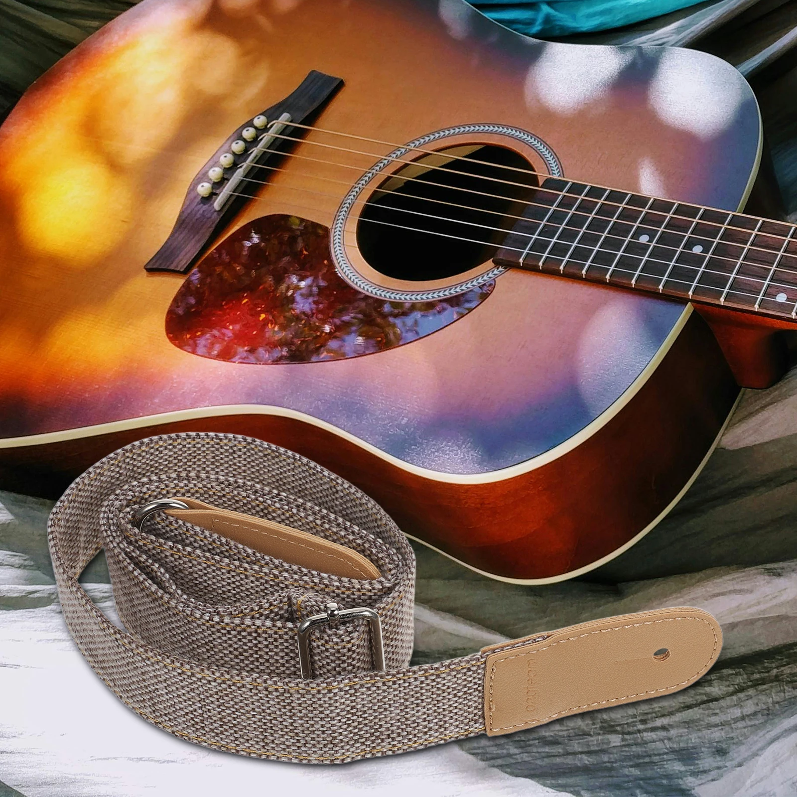 

Adjustable Cotton Linen Ukulele Strap Ends Comfortable Playing Perfect Size Metal Buckle Light Grey Durable Long Lasting