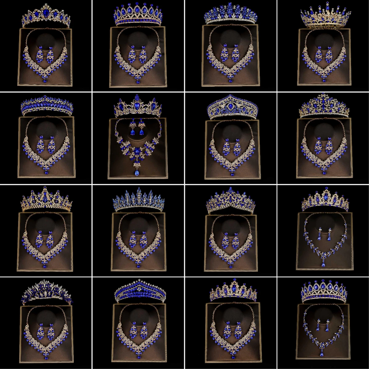 

Синий комплект свадебных ожерелья и сережек премиум-класса со стразами в стиле барокко, классические роскошные свадебные аксессуары для волос, комплект ювелирных изделий