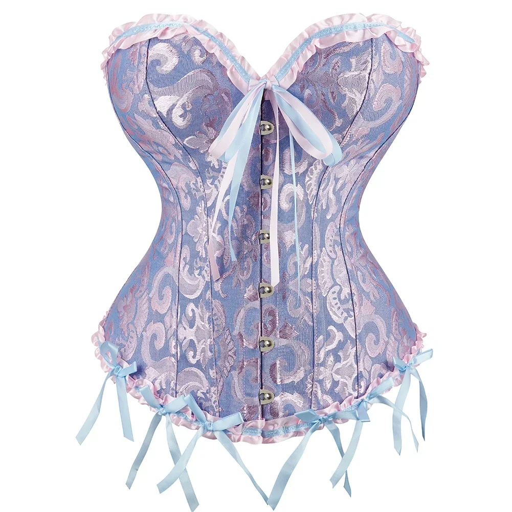 Viktorianisches Korsett-Top für Damen, Vintage-Bustier, Schnürung, ohne Knochen, Shapewear, Gothic-Mode, Jacquard-Überbrustkorsett – Detail 5