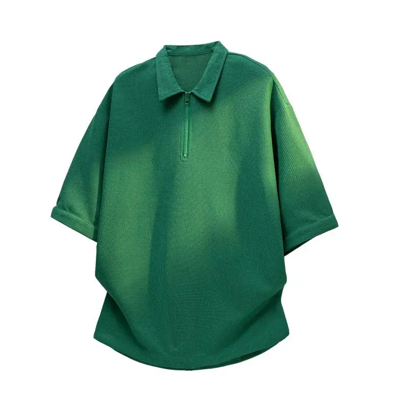 Men's Oversized Waffle Knit Polo Shirt 2026 Trendy Half-Zip Loose Fit Casual Streetwear Top Short Sleeve Summer Clohing for Male