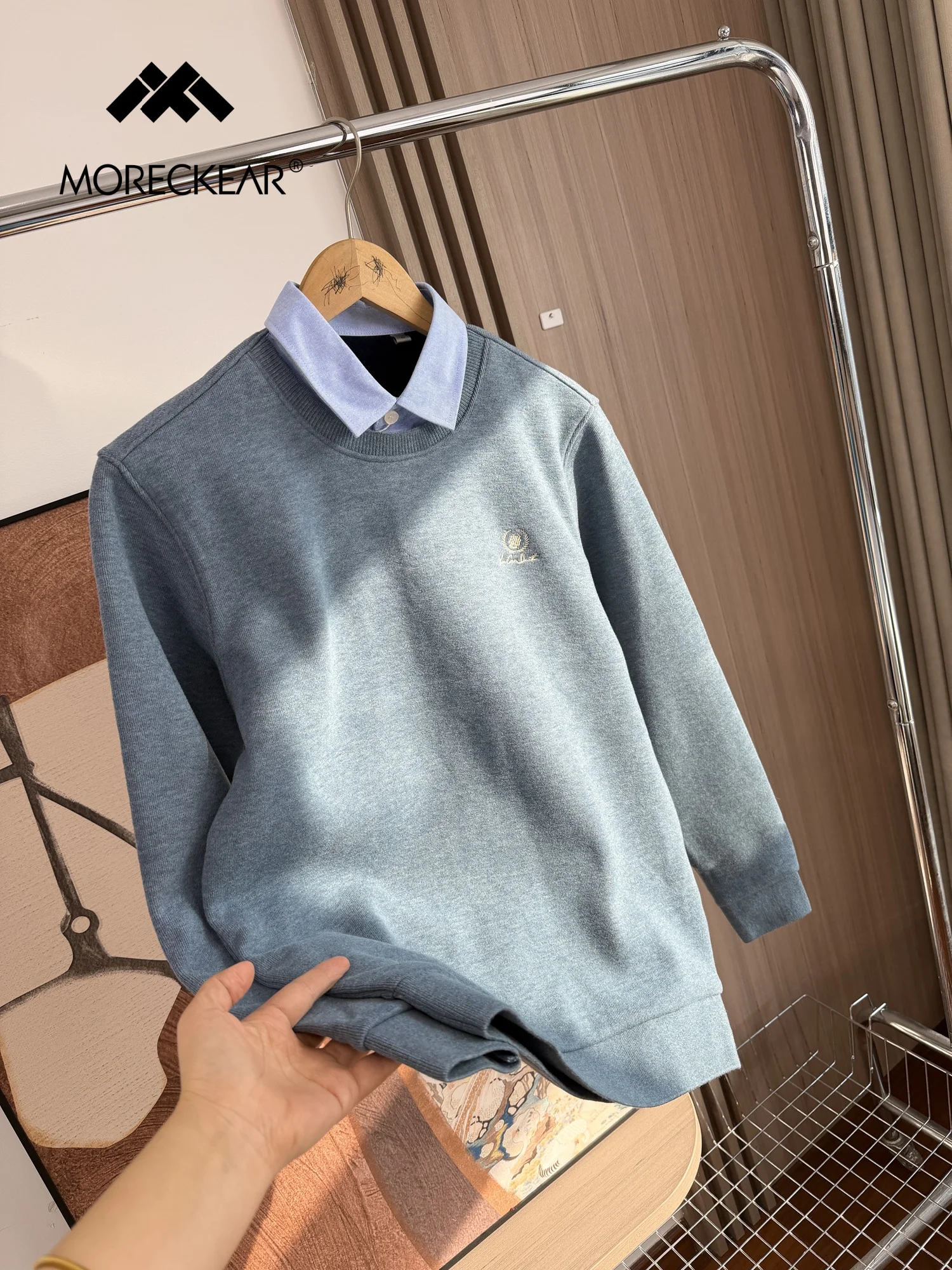 

Мягкий утепленный повседневный свитер для мужчин, зимний теплый вязаный свитер с эффектом двухслойности, удобный, дышащий, с длинными рукавами, модный городской стиль.