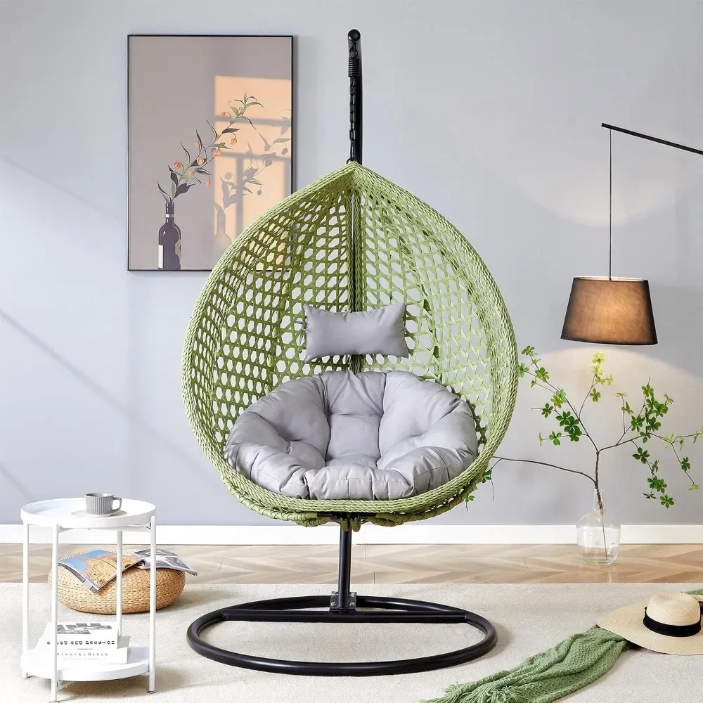 

Hanging Egg Chair Outdoor - Stylish Rattan Swing Chair with Foldable Basket & Metal Stand for Relaxing Lounging